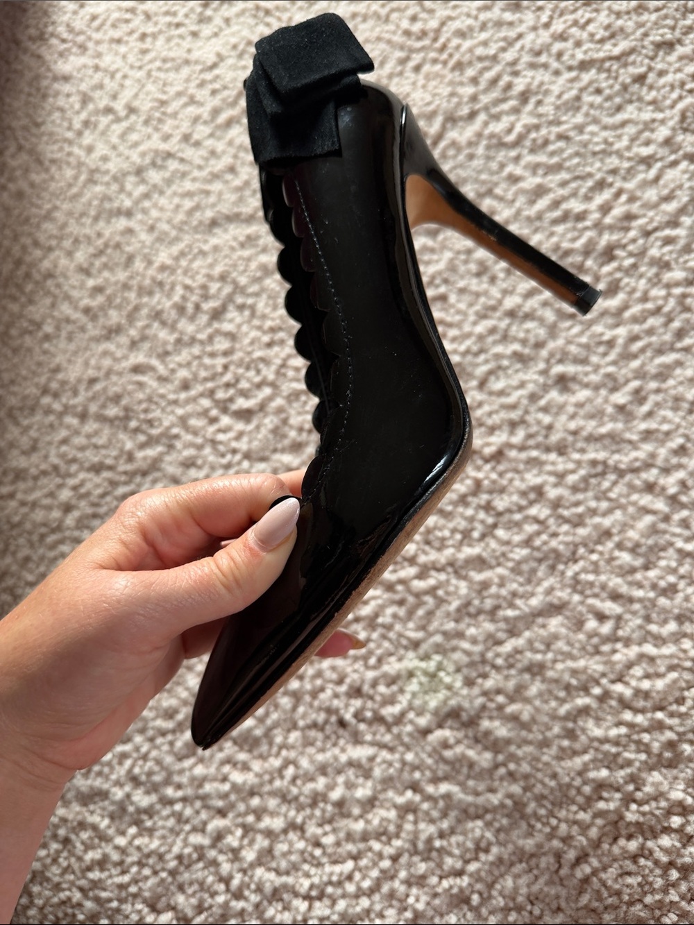 kate spade Black Patent Scallop Pointed-Toe Stiletto Heels with Back Bow - Picture 9 of 14